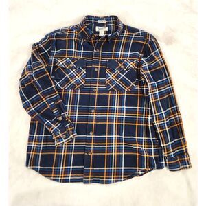 Duluth Trading Burlyweight Flannel Shirt Mens L Blue Orange Plaid Relaxed Fit